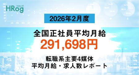 全国正社員平均月給は「291,698円」【2026年2月度 正 全国正社員平均月給は「291,698円」【2026年2月度 正
