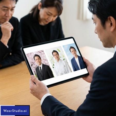 遺影写真の制作革命。AIが数分で「背景×正装×複数案」