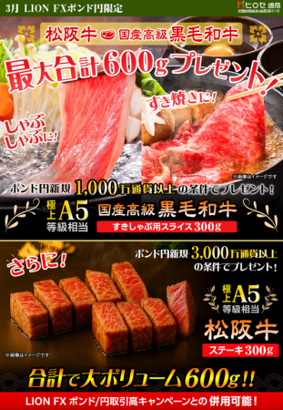 LION FXポンド円限定 松阪牛・国産高級黒毛和牛最大60