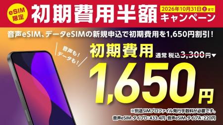 【BIC SIM】新生活応援！eSIM初期費用1,650円割引を3