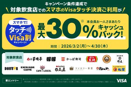 最大30%キャッシュバック！スマホで！タッチでVisa割