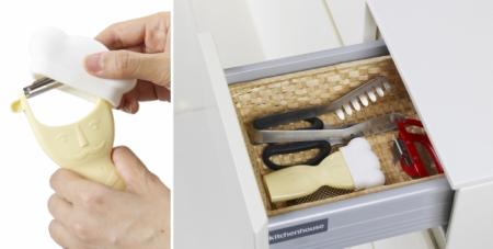 シェフの帽子で刃こぼれやケガを防止！ むいた皮が野