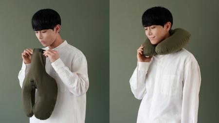 ひと息で膨らみ、小さくたためる「fuu ネックピロー」