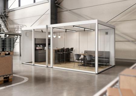 工場内に休憩や打ち合わせを快適に行う空間をつくり出