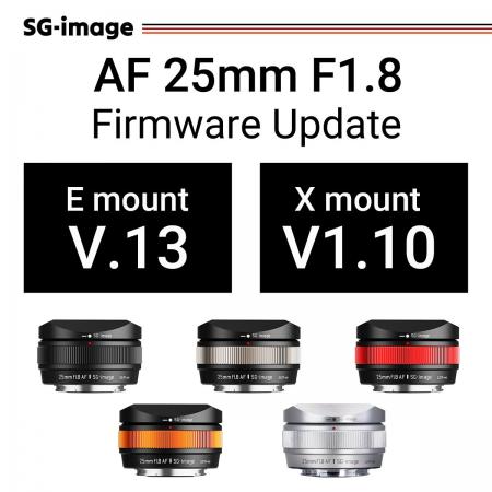 「SG-image AF 25mm F1.8」各種最新ファームウェア公