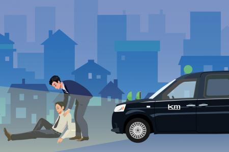 kmタクシーが東京の街を見守る　2025年 路上寝込utf-8