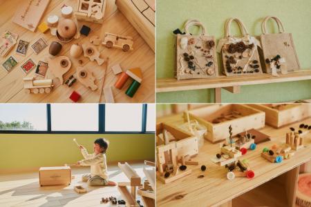 三重県産木材を使用した空間や、おもちゃに触れながら