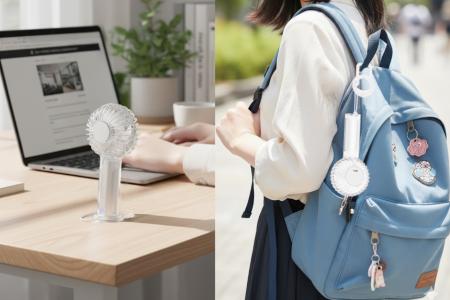 カラビナストラップがついて持ち運びがしやすい小型な