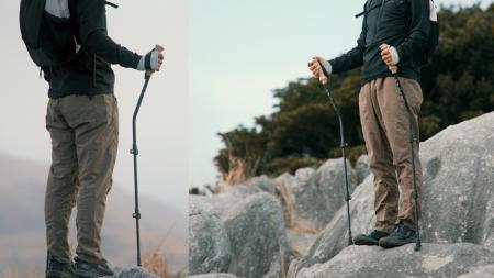 「歩くが、軽くなる。」“くの字型”トレッキングポール