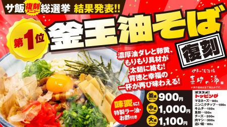 「Re:サ飯2025 人気投票」結果発表。第1位は「釜玉 油