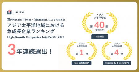 Unito 、アジア太平洋地域における急成長企業ランキン Unito 、アジア太平洋地域における急成長企業ランキン