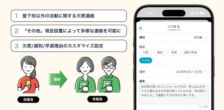 保護者連絡サービス「tetoru」、学校ごとに欠席連絡項