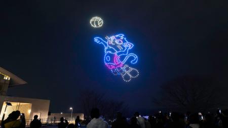 【PFUブルーキャッツ石川かほく】夜空に“ブルーニャ”