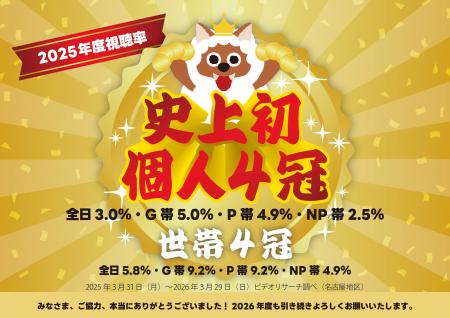 おかげさまでメ～テレは、2025年度平均視聴率で個人全