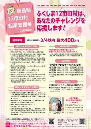 【福島県】令和8年度「福島県12市町村起業支援金」 【福島県】令和8年度「福島県12市町村起業支援金」
