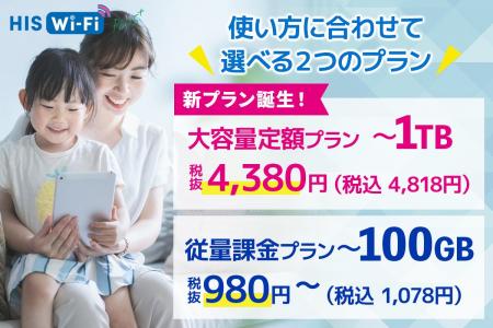 「HIS Wi-Fi PLUS」に大容量1TBプランを4月10日より提
