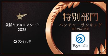 Byside、ワンキャリア「就活クチコミアワード2026」ベ Byside、ワンキャリア「就活クチコミアワード2026」ベ