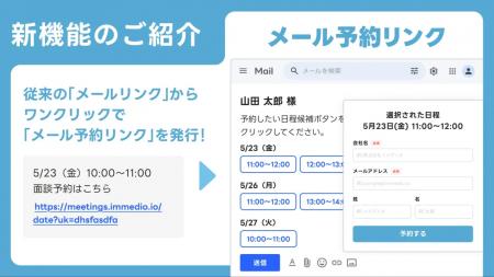 メールからそのまま商談予約が完了するimmedio、「メ