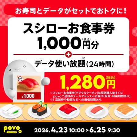 povo、「スシローお食事券」とデータがセットになった