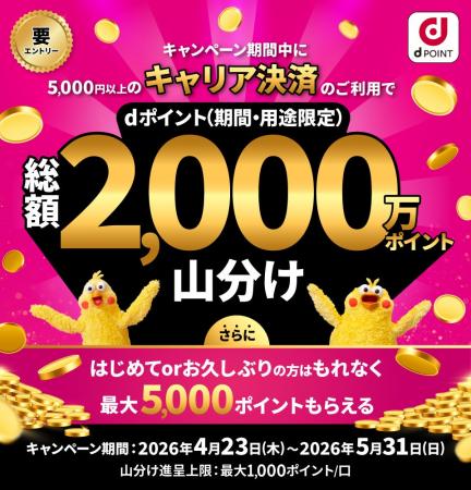 キャリア決済のご利用で「dポイント2,000万ポイント山