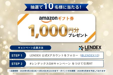 【LENDEX】GW限定！「Amazonギフト券が当たる」公式X