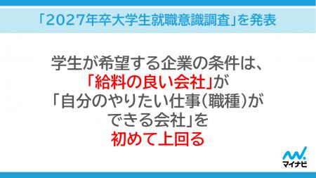 マイナビ、「2027年卒大学生就職意識調査」を発表