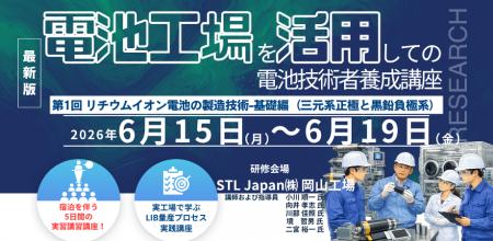 【5日間 実習型講座】「電池工場を活用しての電池技術