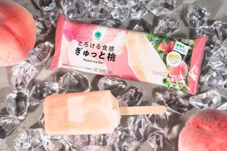 昨年販売数100万本超 の「福島県産桃アイスバー」が進 昨年販売数100万本超 の「福島県産桃アイスバー」が進