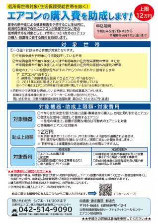 夏季の熱中症予防対策として低所得世帯にエアコン購入
