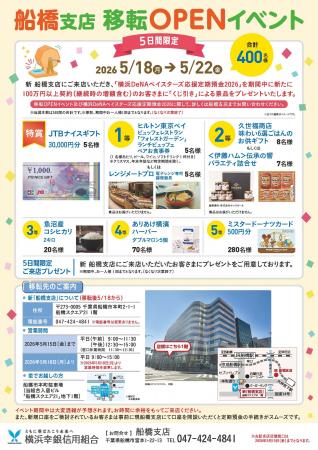 横浜幸銀信用組合　船橋支店　移転オープンのお知らせ
