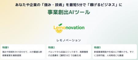 【機能拡充】事業創出AI『Lemonovation(レモノベーシ 【機能拡充】事業創出AI『Lemonovation(レモノベーシ