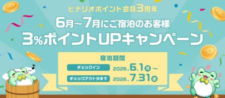 ビナリオポイント会員３周年　6月～7月にご宿泊のお客