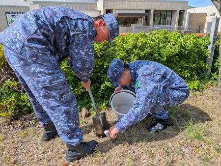 海上自衛隊舞鶴教育隊が引揚記念公園で桜の樹勢回復に