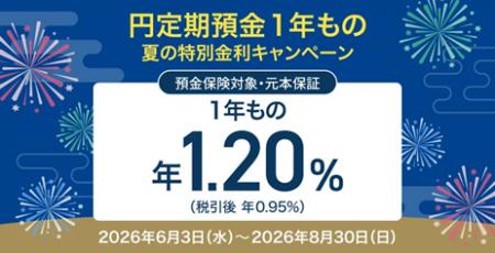 住信SBIネット銀行、「円定期預金１年もの 夏の特別金