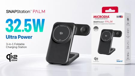 MICRODIA、Qi2.2対応25Wクラスの3-in-1折りたたみ式充