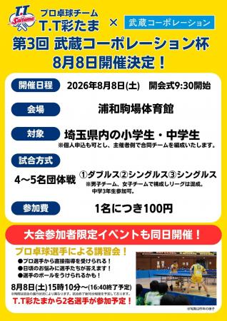2026年8月8日(土)第3回 武蔵コーポレーション杯開催決