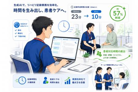 生成AI導入でリハビリサマリー作成時間を約57%削減。