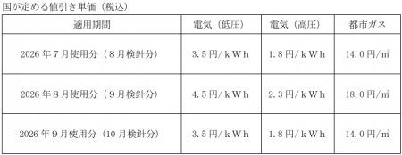 国が実施する「電気・ガス料金支援」による電気料金・
