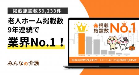 【みんなの介護】老人ホームの掲載施設数9年連続No.1