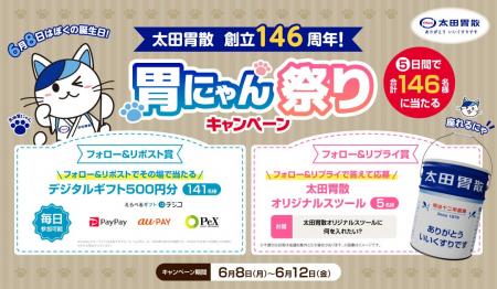 太田胃散創立146周年!胃にゃん祭りキャンペーン 太田胃散創立146周年!胃にゃん祭りキャンペーン