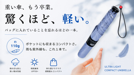 【新製品】わずか卵2個分の軽さ。超軽量折りたたみ傘