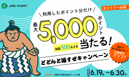 【JRE POINT】最大5,000ポイントが当たる！「どどんと