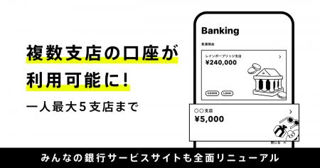一人最大5支店の口座が利用可能になる複数支店対応を