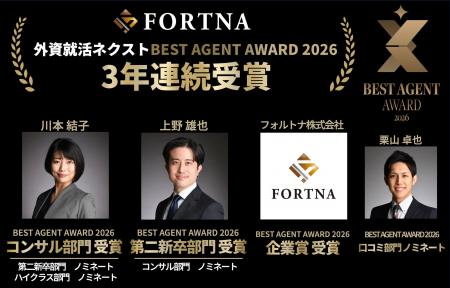 フォルトナ株式会社「BEST AGENT AWARD 2026」3年連続 フォルトナ株式会社「BEST AGENT AWARD 2026」3年連続