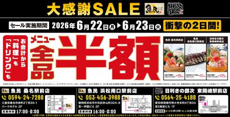 【大感謝祭】「魚民 桑名駅前店」「魚民 浜松南口駅前