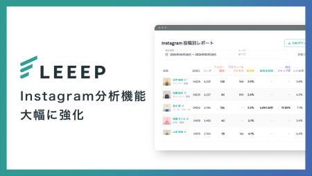 LEEEP、『Instagram分析機能』にフォロー獲得数・保存 LEEEP、『Instagram分析機能』にフォロー獲得数・保存