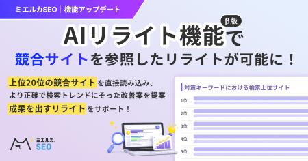 ミエルカSEO「AIリライト機能」(β版)にて、競合上位サ