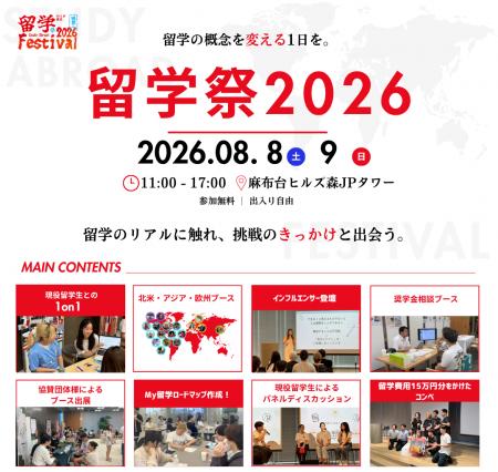 昨年度400名超が申し込み。現役留学生がつくる大型留 昨年度400名超が申し込み。現役留学生がつくる大型留