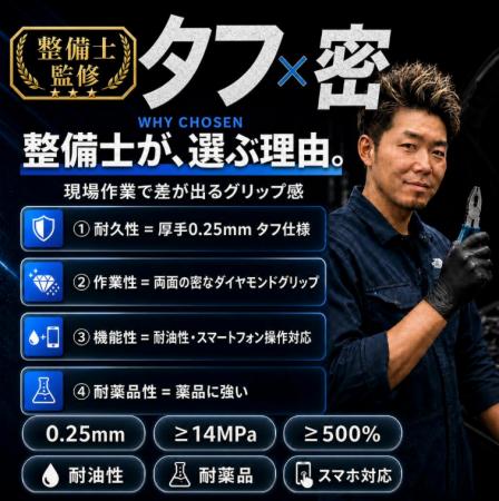 整備士監修の“タフ×密”設計|wakuT「整備用ニトリルゴ 整備士監修の“タフ×密”設計|wakuT「整備用ニトリルゴ