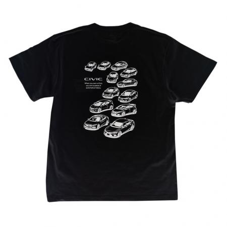 「歴代 Honda シビック」デザインTシャツにブラックが